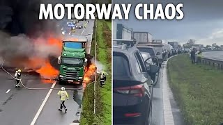 Lorry fire sparks travel hell as M5 closed and drivers forced to abandon cars in 5hr queues