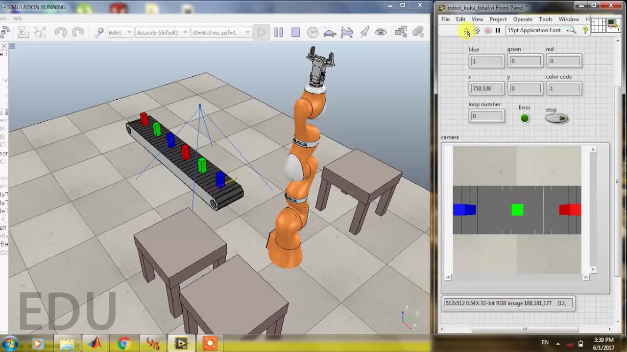 Sorting Robot Arm Using Labview And V Rep Youtube