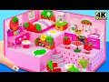 DIY 🍓 Pink Strawberry Miniature House with Cute Bedroom, Kitchen - DIY Miniature Cardboard House