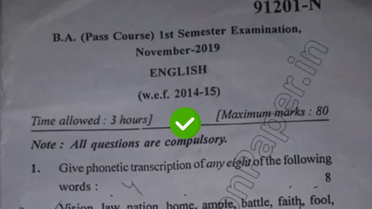 2019 Mdu BA Pass Course 1st Sem English Question Paper - YouTube