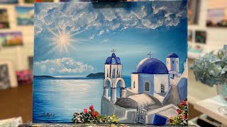 How To Paint Santorini GREECE | step by step painting tutorial / acrylic