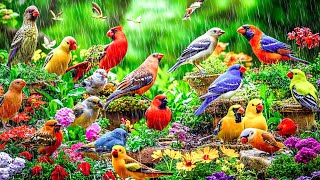 Bird Garden ~ Colorful Birds 🕊️ Wonderful Birds and Rain Song for Stress Relief and Healing 🌧️