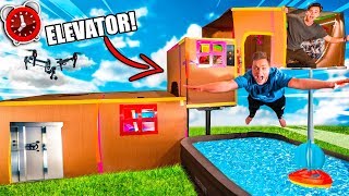 24 HOUR BILLIONAIRE BOX FORT ELEVATOR CHALLENGE 4 STORY! Mini Golf, Toys, Gaming Room & More!
