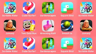 Scribble Rider, Cube Surfer, Gardenscapes, Square Bird, Jumanji, Tom Gold Run, Wrecking Ball