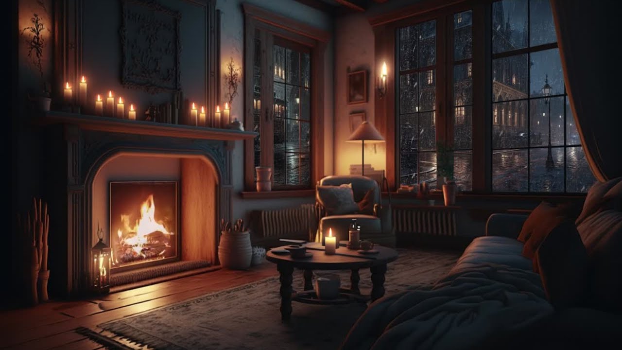 Fireplace Crackling And Rain Sounds For Sleep Cozy Rainy Night Ambience