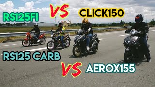 AEROX 155 vs RS 125carb/fi vs CLICK 150 | DUMULO RS125 | DRAG RACE