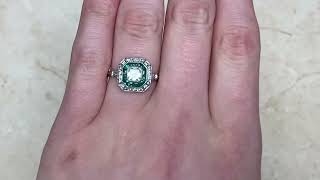 0.50ct Center Asscher Cut Diamond and Emerald Halo Engagement Ring - Atlanta Ring - Hand Video