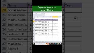 How to separate year from date of birth #excel #shorts #trending