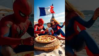 Heroes and Legends enjoying themselves with kids on beach fiesta#shorts,#batgirl,#captainamerica.