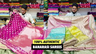 100% AUTHENTIC \u0026 LUXURIOUS BANARASI SILK SAREE / SAREE WHOLESALE MARKET BANARAS HALEEMA CREATION