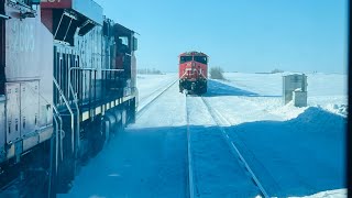 VIA Rail # 2, the Canadian, CN Freights, East of Watrous, Saskatchewan, 2/19/2025