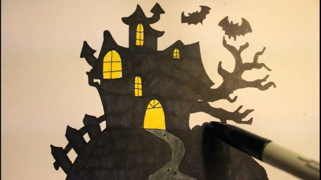 How To Draw A Haunted House|Easy|Step By Step|For Halloween - YouTube