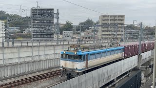 熊本駅周辺の立体駐車場で撮った貨物列車8057レです。牽引機関車はEF81 454です。