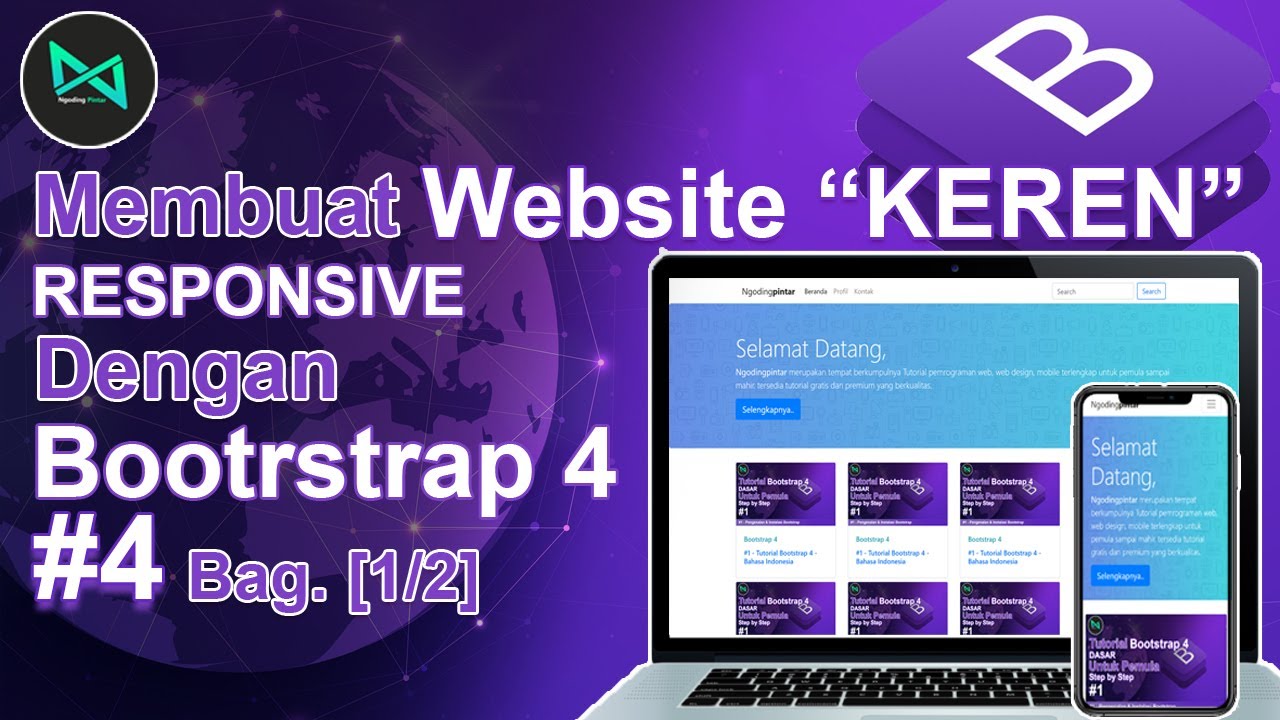 CARA MEMBUAT HALAMAN WEBSITE "KEREN" RESPONSIVE Dengan BOOTSTRAP 4 [1/2 ...