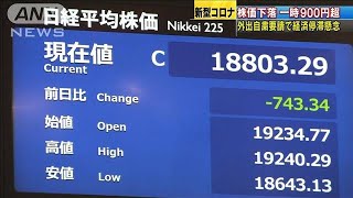 株価下落一時900円超　外出自粛要請で経済停滞懸念(20/03/26)