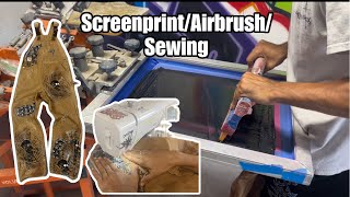 Printing on a pair of Overalls using my screen printer, Sewing machine and Airbrush 002