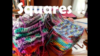 Crochet: I've made more Patchwork Squares, Filling a box with yarn