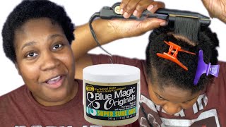 I'm Straightening My Short Twa Natural Hair Using BLUE MAGIC Hair Grease