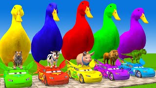 5 Giant Duck Cartoon,Cow,Elephant,Giraffe,Tiger,Lion, Paint Wild Animals Crossing Fountain Animation