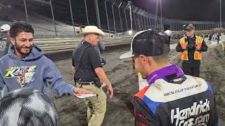 Kyle Larson's walk to the press conference after winning his third Knoxville Nationals