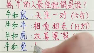 十二生肖，屬牛的人最佳配偶是誰？（內容僅供參考）＃十二生肖#文字#人生感悟#人生之道#正能量#老人言#詩＃硬筆