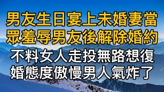 男友生日宴上未婚妻當眾羞辱男友後解除婚約，不料女人走投無路想復婚，傲慢的態度讓男人瞬間氣炸了。真實故事 ｜都市男女｜情感｜男閨蜜｜妻子出軌｜楓林情感