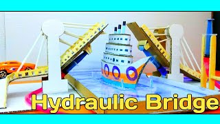 First on youtube: DIY hydraulic pull up bridge tutorial from cardboard || School Science project