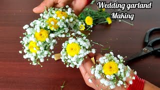 bridal flower making // gypsy with yellow button bridal veni making //baby breath bridal flower veni