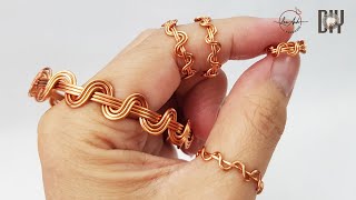 Wavy bangle bracelet, rings and ear cuff - How to make simple jewelry from copper wire 545