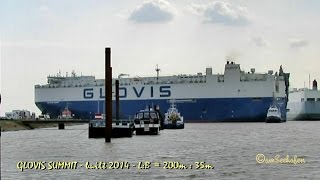 car carrier GLOVIS SUMMIT V7EL8 IMO 9702417 Autotransporter with tugs and pilot Emden