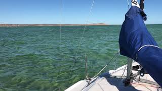 Eureka on mooring at Denham, Shark Bay