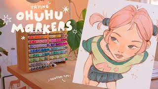 🌱 trying out OHUHU alcohol markers ✷ painting characters