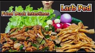 ASMR Larb Ped and fried duck intestines #asmr #mukbang #eatingsounds #asmreating #food #asmrfood