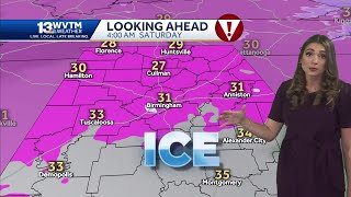 Icy Alabama forecast early Saturday morning, The weather turns even colder Sunday morning with lo...