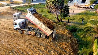 O.M.G..! Giant Land Transport 18 Wheel TRUCK 25T \u0026 KOMAT'SU Dozer D40 Landfill Completed100%