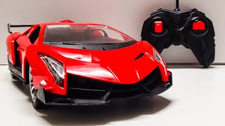 Unboxing & Testing - 1/16 Scale Red Lamborghini Veneno RC Car | Toy Unbox Toys