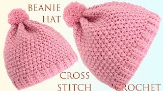 Gorro fácil a crochet para principiantes imitación punto cruz bordado a mano