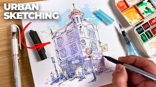 URBAN SKETCHING loose ink & watercolor tutorial | Easy Step by Step Process!