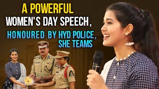 A Powerful Womens Day Speech-TejaswiniManogna||Honoured by Hyd Police,She Teams.