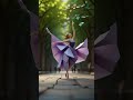 beautiful anime girl delicate origami ballerina in a stunning nature time lapse