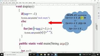 Stack operations:PUSH,POP,DISPLAY implementation using Java language