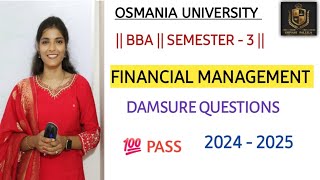 FINANCIAL MANAGEMENT|| O.U || SEM-3 || GUNSHOT QUESTIONS || 💯 PASS || 2024-2025 ||‎@shivanipallela 