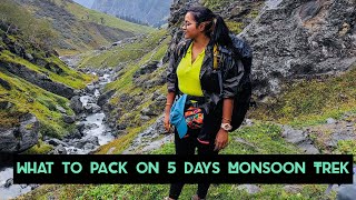 What to pack in 5 days monsoon trek| detailed video | Trekking bag packing guidance | What to carry