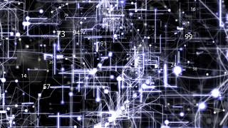 Fly through abstract 3D rendering of a scientific technology data binary code network conveying