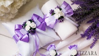 Handmade wedding accessories Wedding set white and lavender Свадебный набор Свадебные свечи VIZZARA