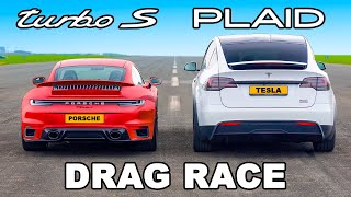 Tesla Model X Plaid v Porsche 911 Turbo S: DRAG RACE