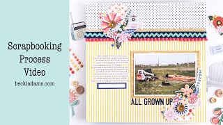 Scrapbook Process Video | Layering Ribbon and Trim | Fancy Pants - Peachy Keen | Becki Adams