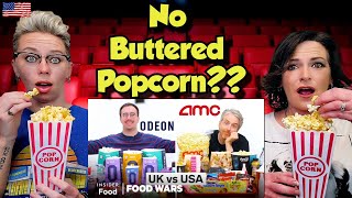 American Couple Reacts: UK vs US Movie Theater Food (Odeon vs AMC) | Food Wars |