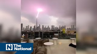 Thunderstorms illuminate the Dubai skyline