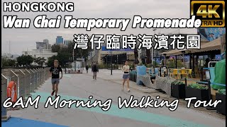 [4K] 6AM Random Walking Tour | Wan Chai Temporary Promenade in Hong Kong | 灣仔臨時海濱花園 2025